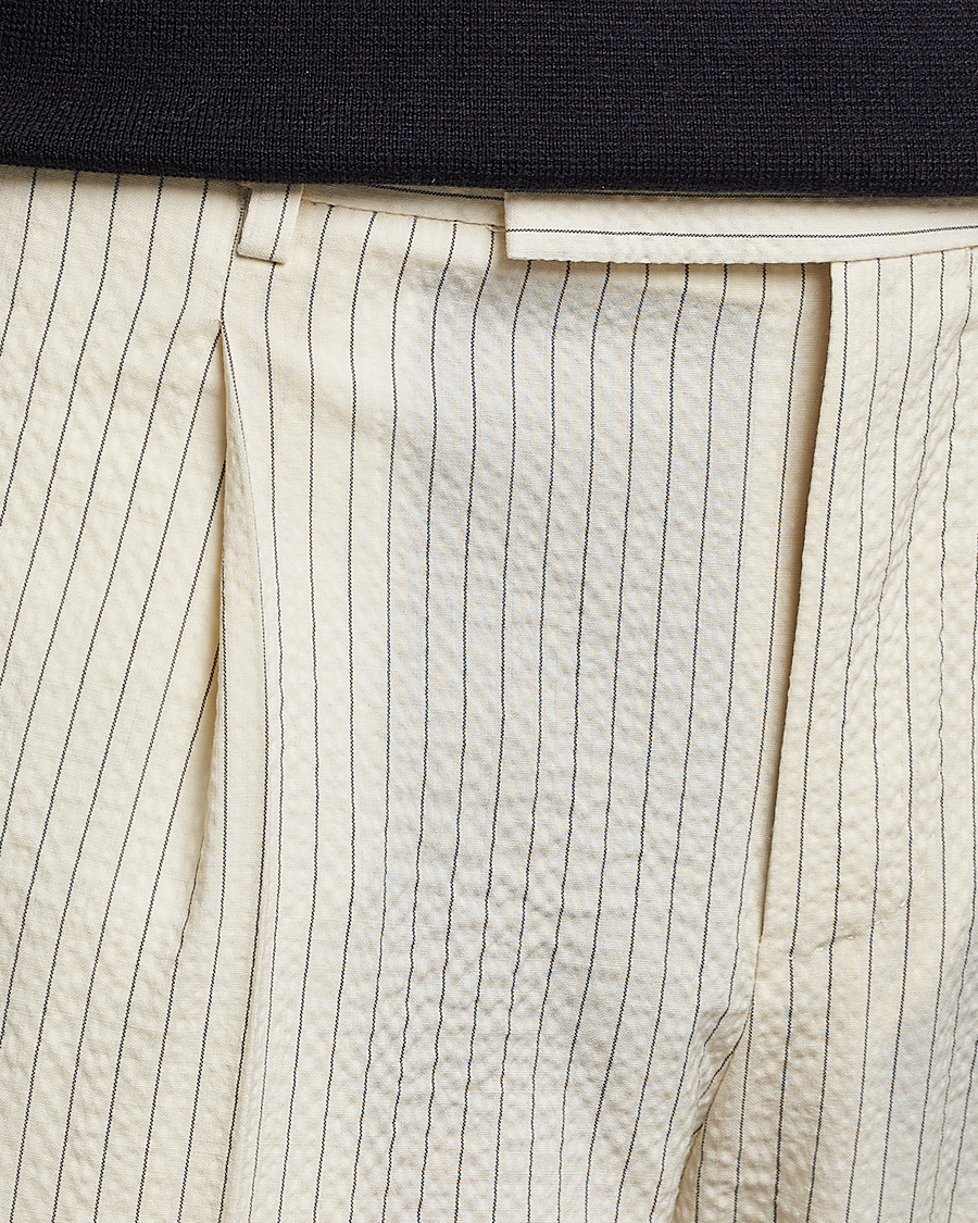 Herren | Hosen | PT01 | Slim Fit Pleated Wool Seersucker Trousers Off White