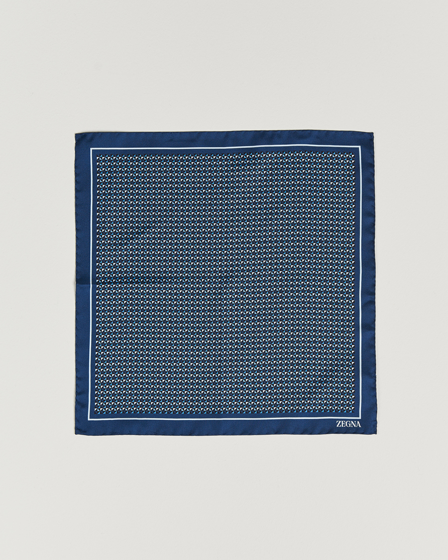 Herren | Zegna Printed Silk Pochette Navy | Zegna | Printed Silk Pochette Navy