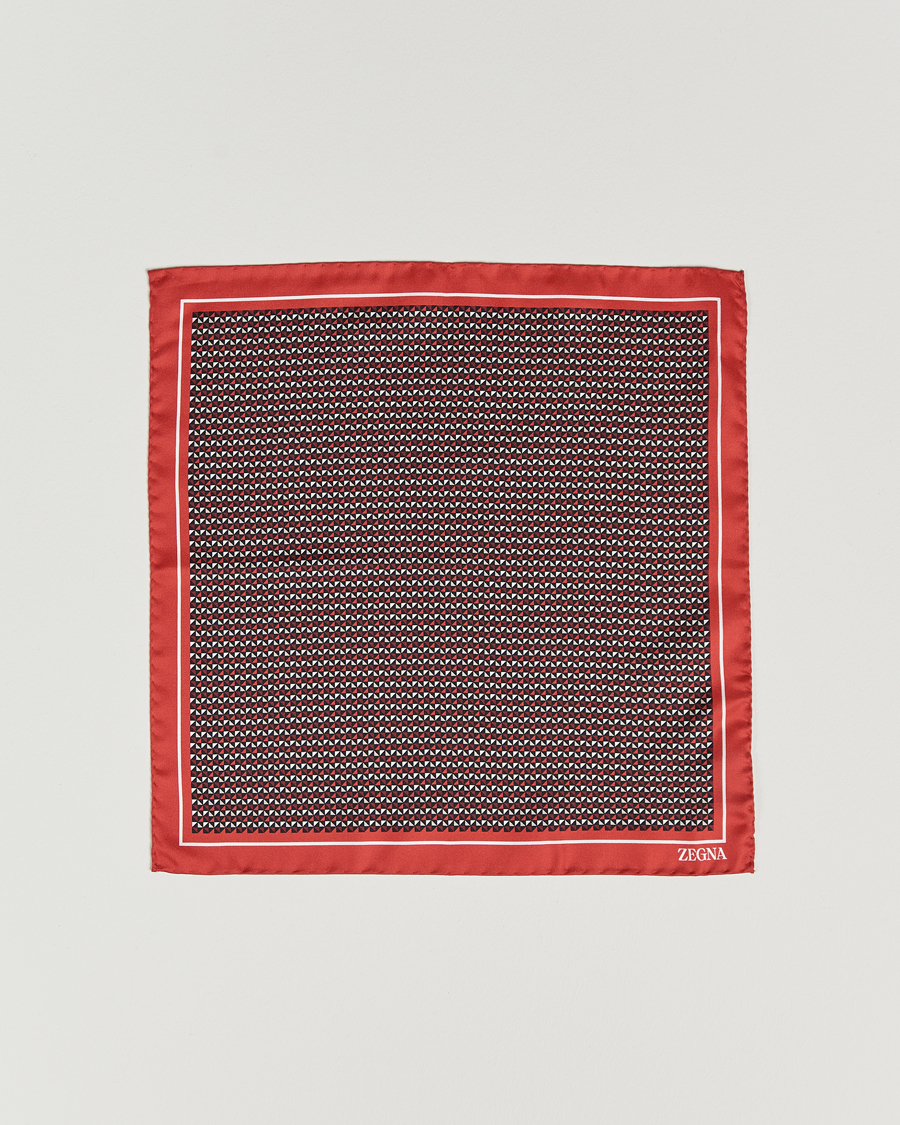 Herren | Zegna Printed Silk Pochette Dark Red | Zegna | Printed Silk Pochette Dark Red