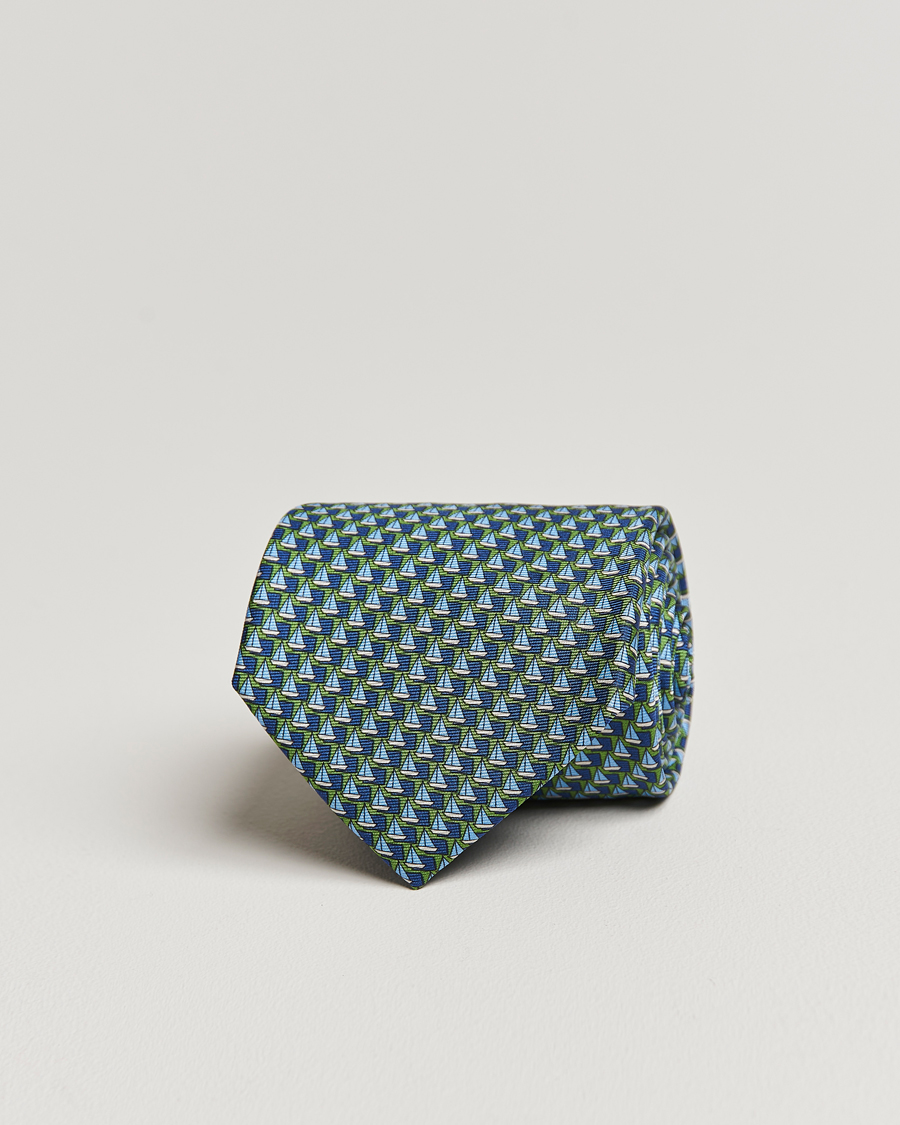 Herren | Zegna Boat Printed Silk Tie Green | Zegna | Boat Printed Silk Tie Green