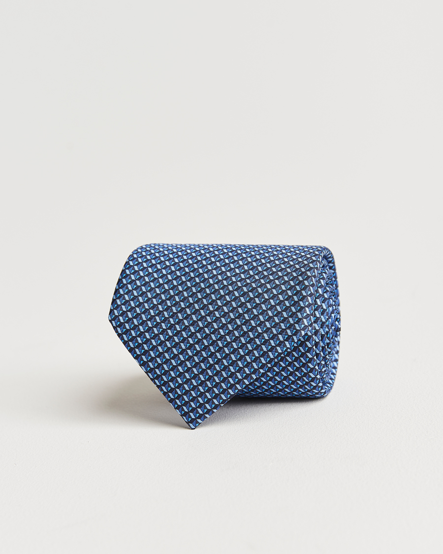 Herren | Zegna Geometrical Print Silk Tie Navy | Zegna | Geometrical Print Silk Tie Navy