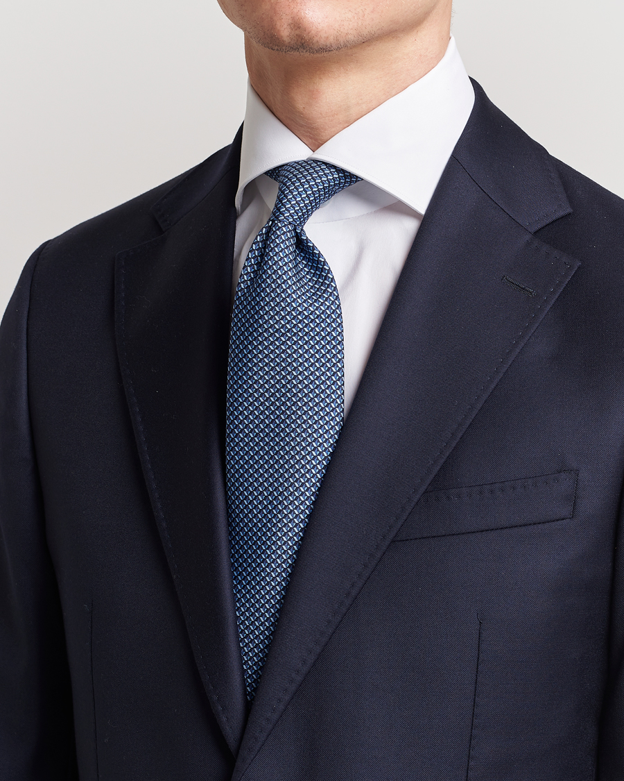 Herren | Zegna Geometrical Print Silk Tie Navy | Zegna | Geometrical Print Silk Tie Navy
