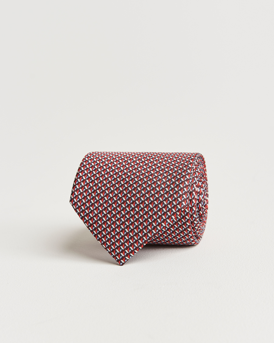 Herren | Zegna Geometrical Print Silk Tie Red | Zegna | Geometrical Print Silk Tie Red