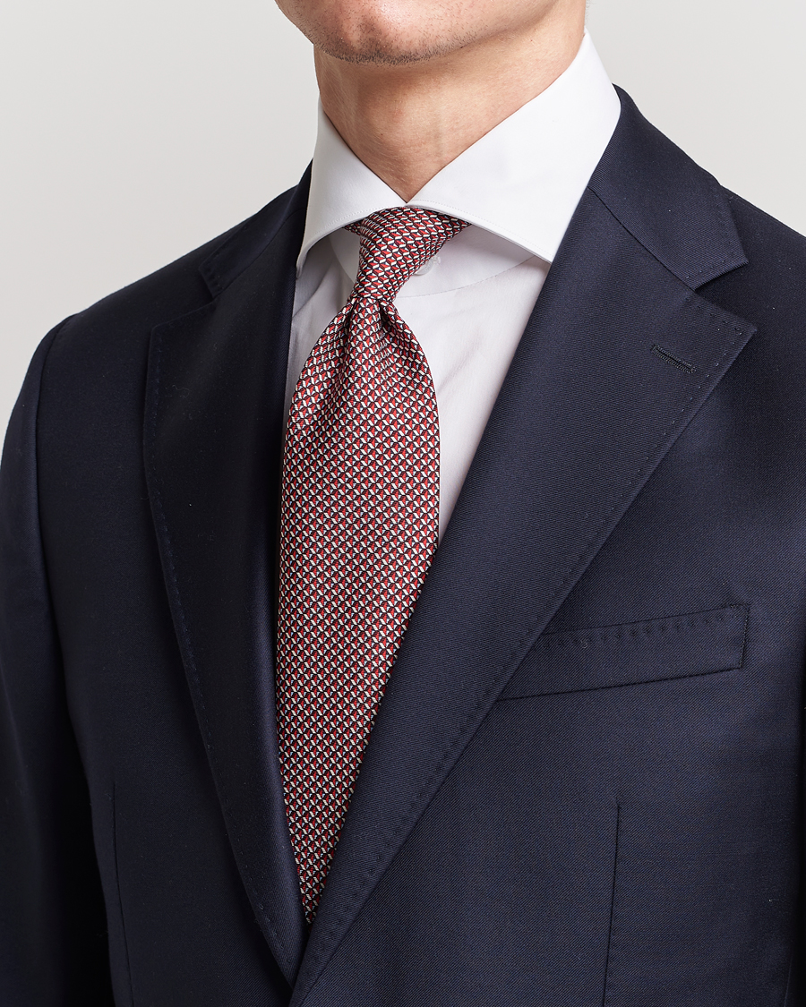 Herren | Zegna Geometrical Print Silk Tie Red | Zegna | Geometrical Print Silk Tie Red