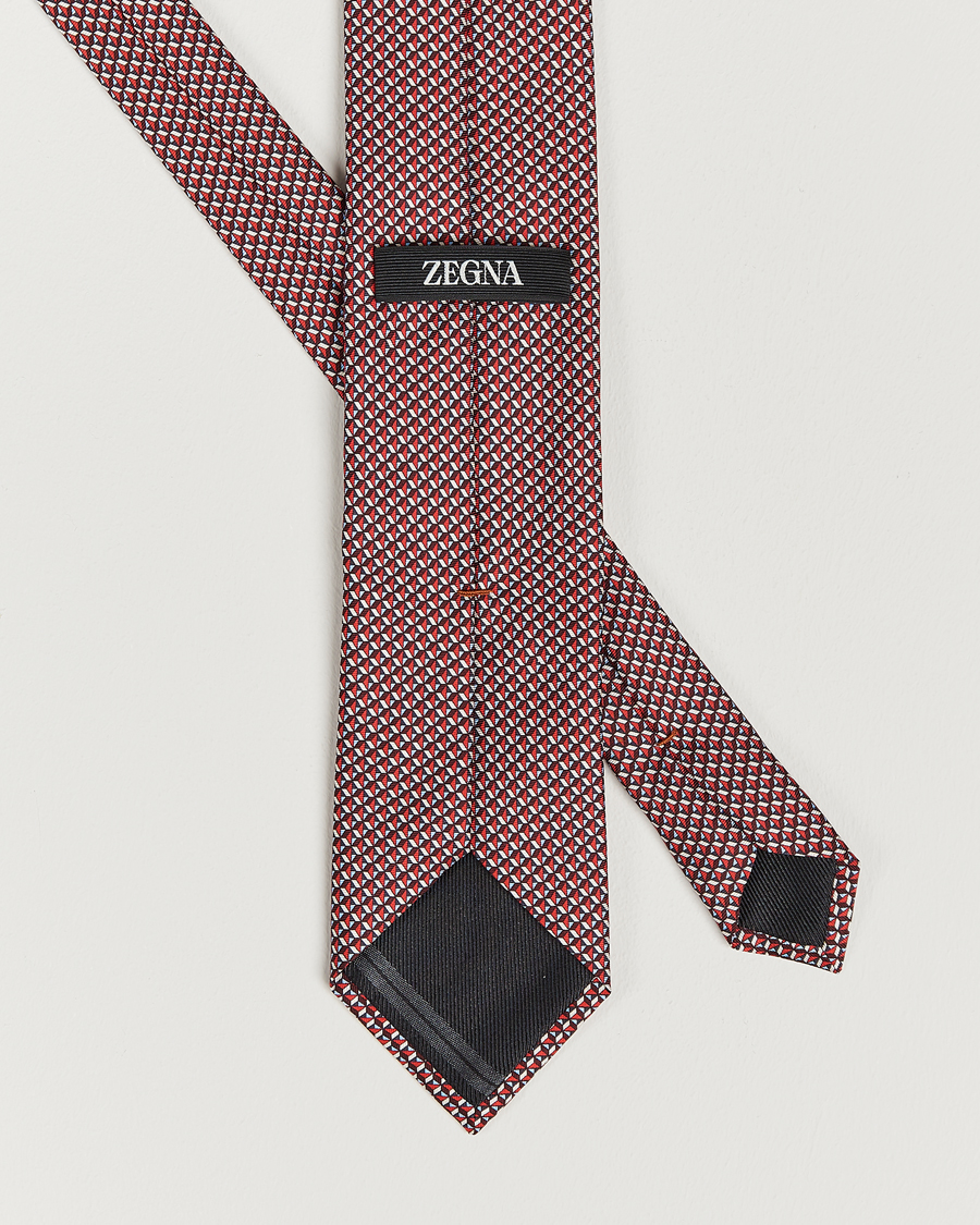 Herren | Zegna Geometrical Print Silk Tie Red | Zegna | Geometrical Print Silk Tie Red