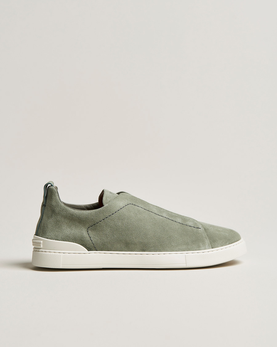 Herren | Zegna Triple Stitch Sneakers Olive Suede | Zegna | Triple Stitch Sneakers Olive Suede