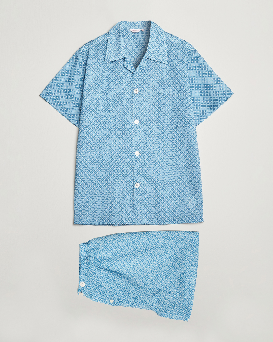 Herren | Schlafanzüge & Bademäntel | Derek Rose | Shortie Printed Cotton Pyjama Set Blue