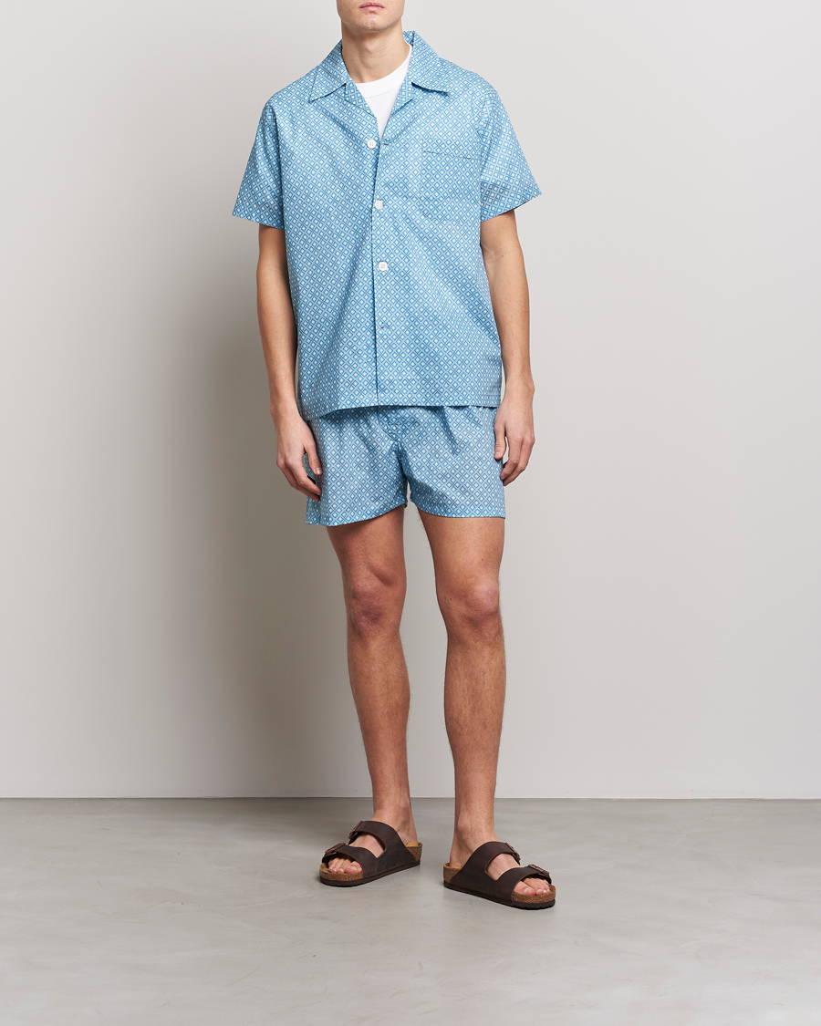 Herren | Schlafanzüge & Bademäntel | Derek Rose | Shortie Printed Cotton Pyjama Set Blue