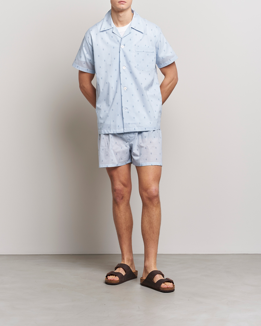 Herren | Schlafanzüge & Bademäntel | Derek Rose | Shortie Printed Cotton Pyjama Set Blue