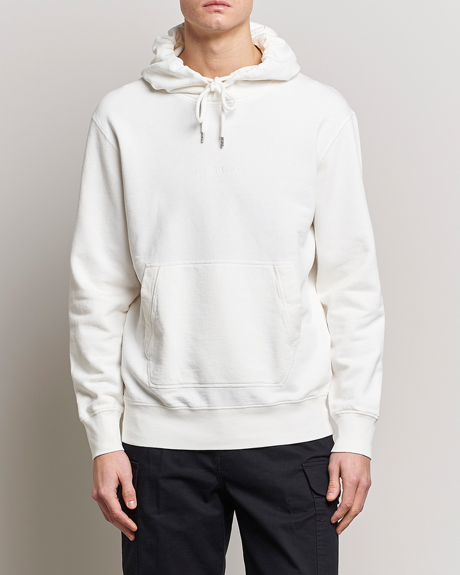Herren | Pullover | C.P. Company | Garment Dyed Cotton Fleece Printed Hood White