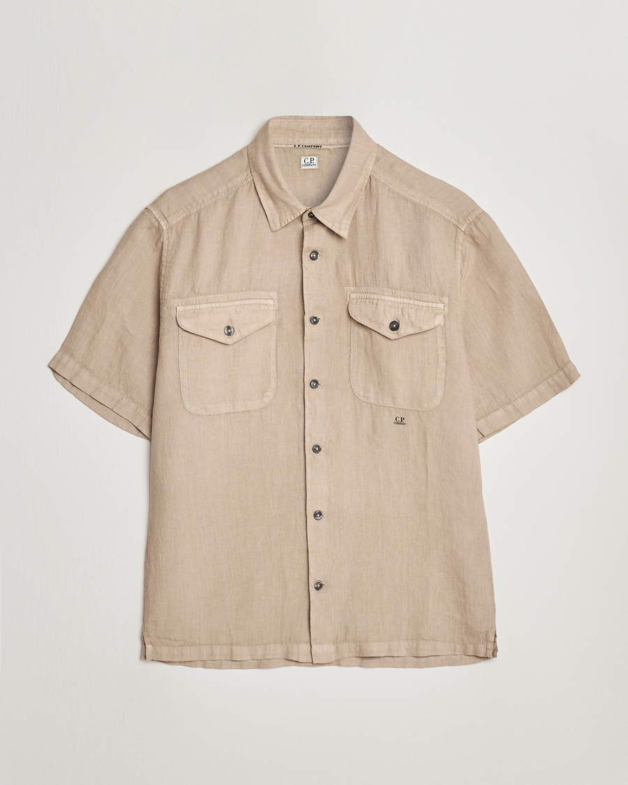 Herren | Hemden | C.P. Company | Short Sleeve Pocket Linen Shirt Taupe