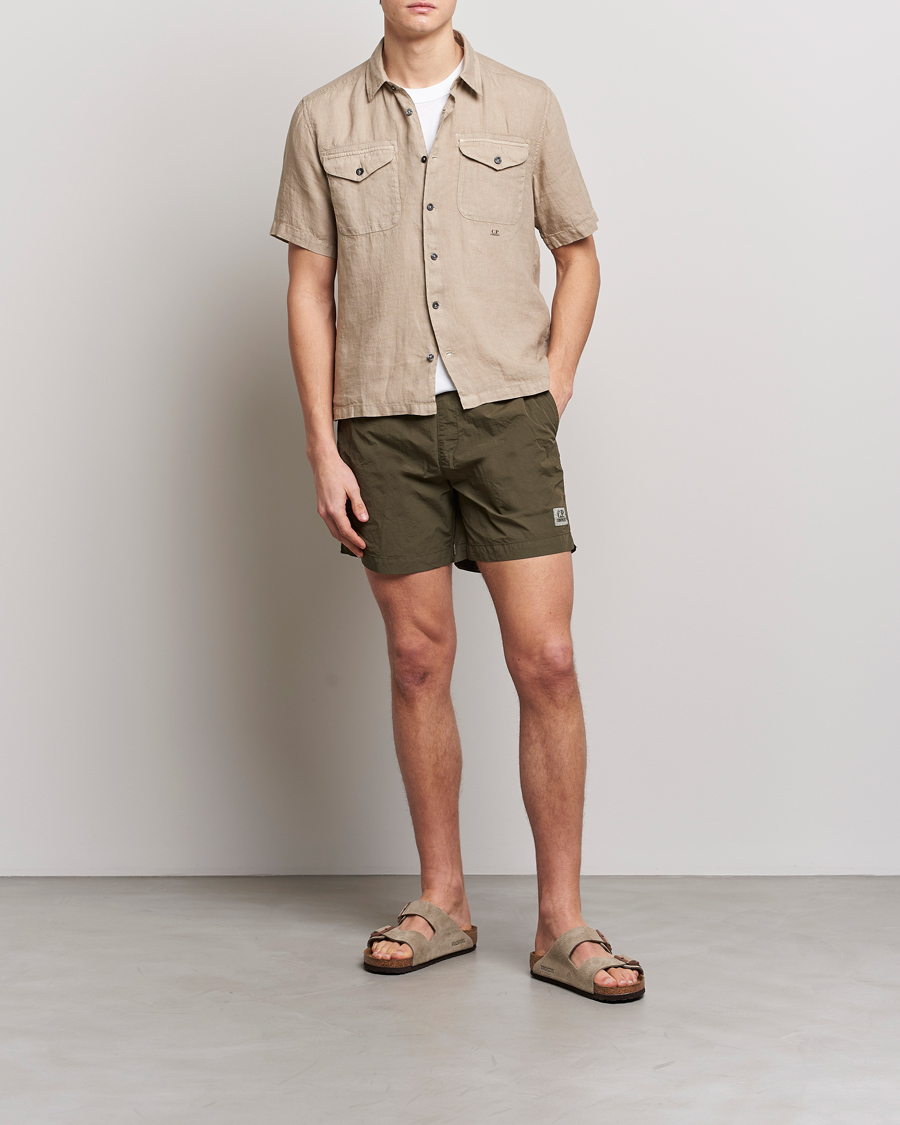 Herren | Hemden | C.P. Company | Short Sleeve Pocket Linen Shirt Taupe