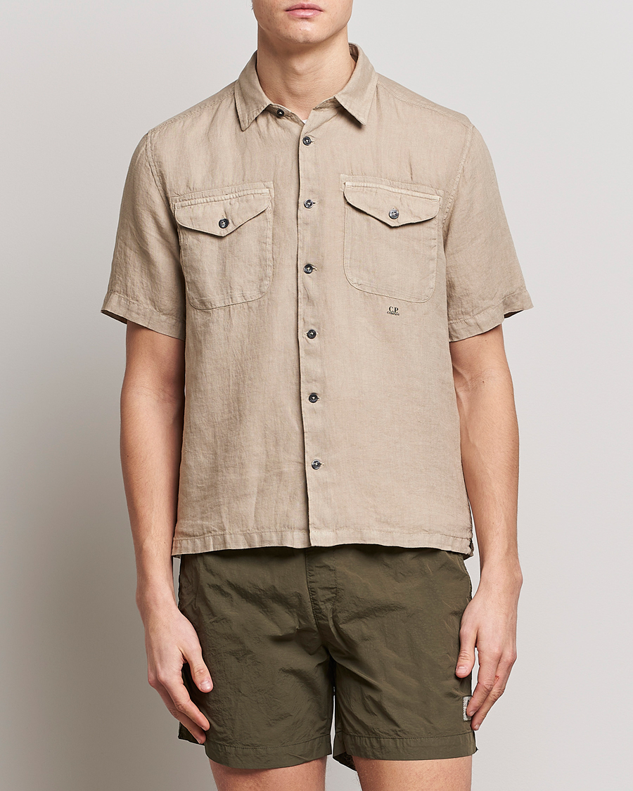 Herren | Hemden | C.P. Company | Short Sleeve Pocket Linen Shirt Taupe