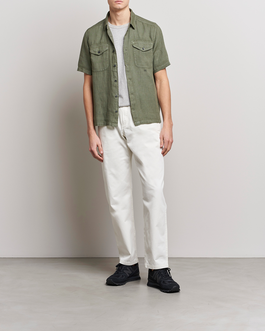 Herren | Hemden | C.P. Company | Short Sleeve Pocket Linen Shirt Olive