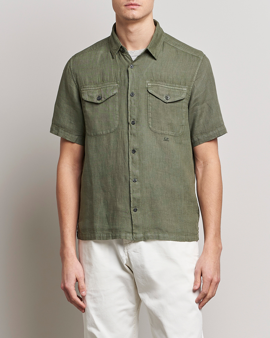 Herren | Hemden | C.P. Company | Short Sleeve Pocket Linen Shirt Olive