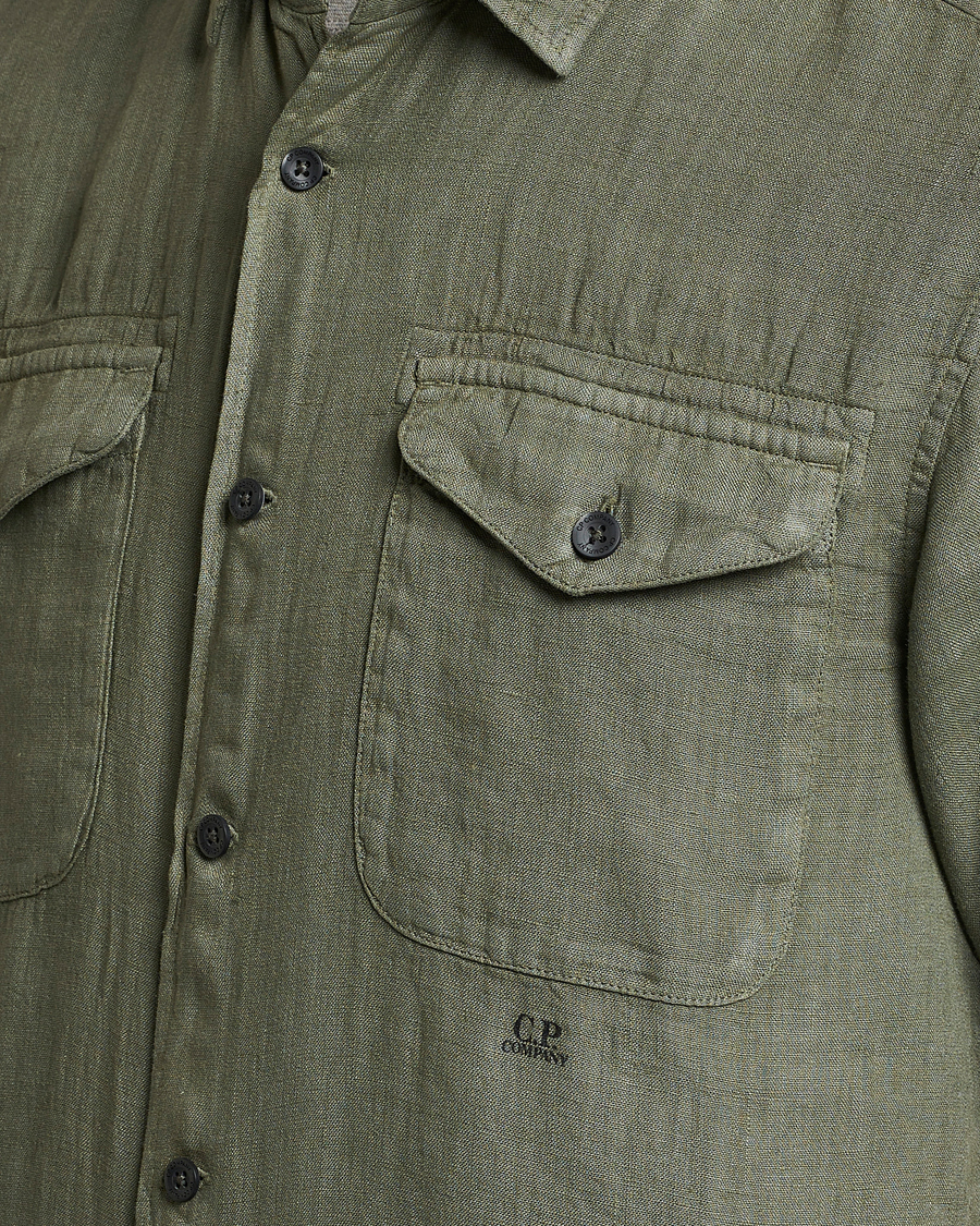 Herren | Hemden | C.P. Company | Short Sleeve Pocket Linen Shirt Olive