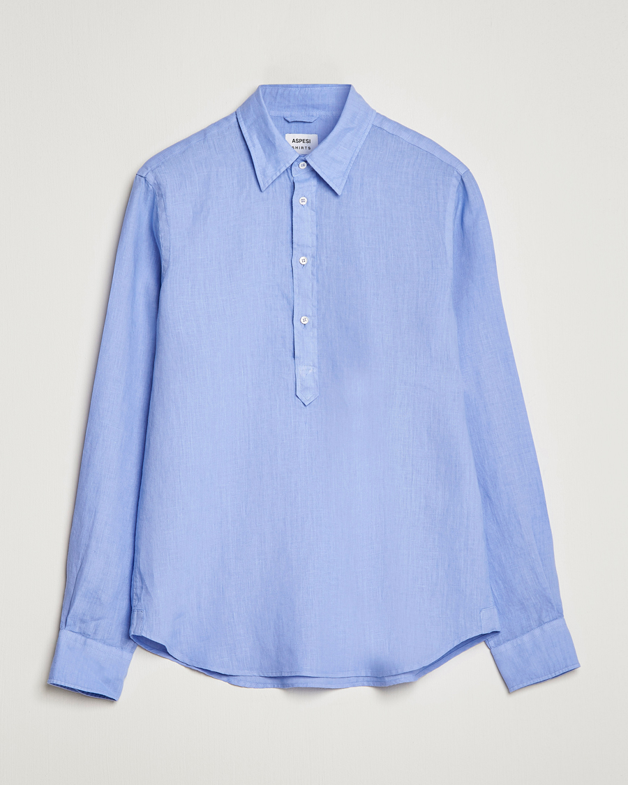 Herren | Hemden | Aspesi | Linen Popover Shirt Light Blue
