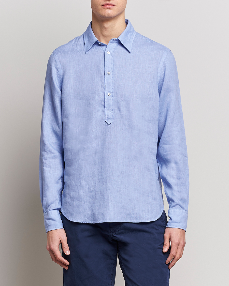 Herren | Hemden | Aspesi | Linen Popover Shirt Light Blue