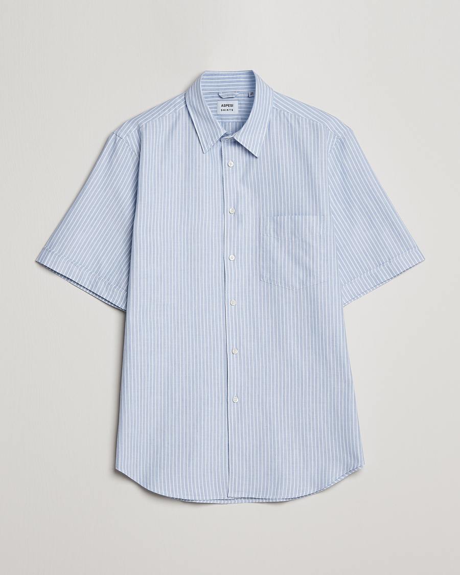 Herren | Hemden | Aspesi | Striped Oxford Camp Shirt Light Blue