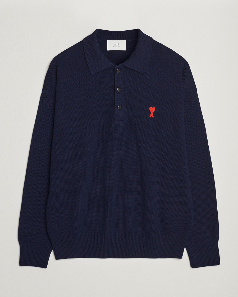 Herren | Pullover | AMI | Heart Long Sleeve Knitted Polo Navy