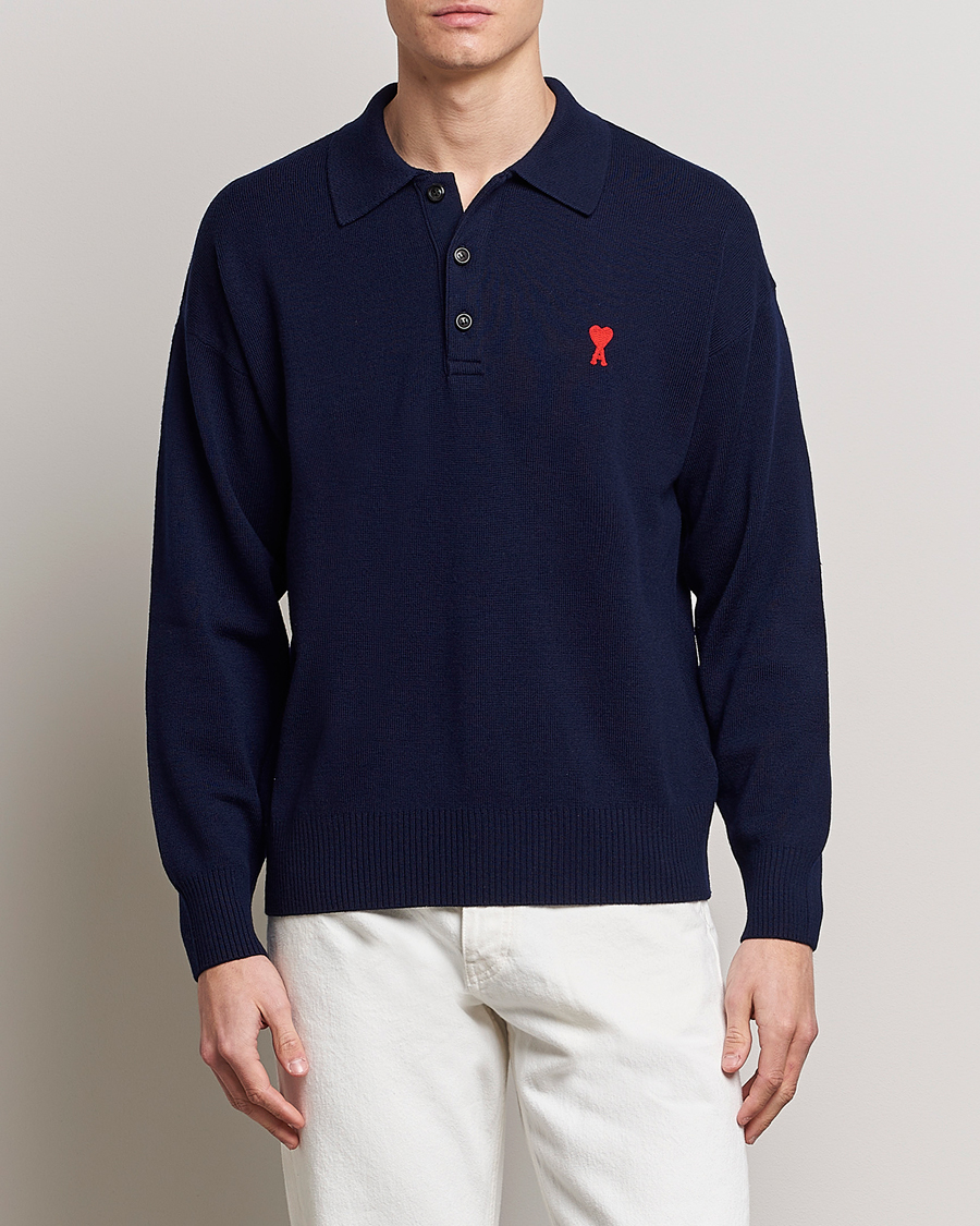 Herren | Pullover | AMI | Heart Long Sleeve Knitted Polo Navy