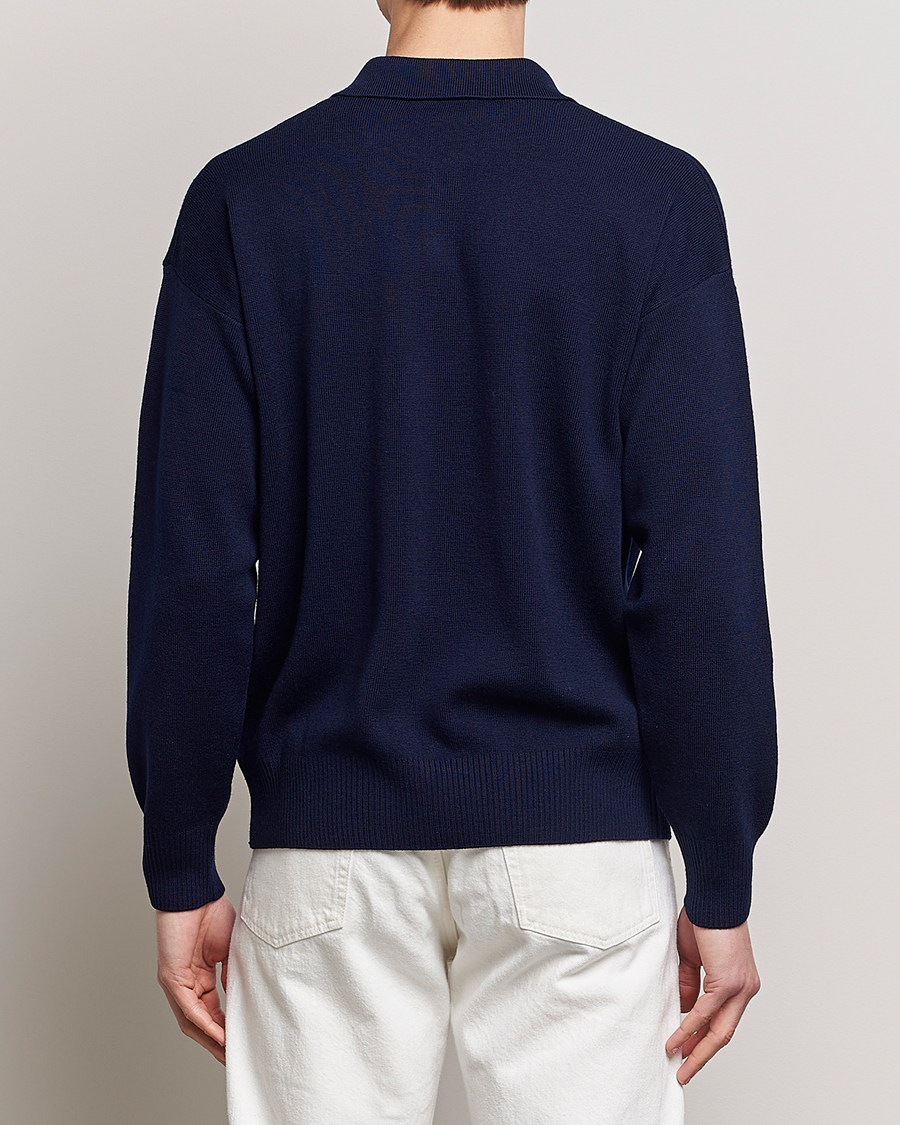 Herren | Pullover | AMI | Heart Long Sleeve Knitted Polo Navy