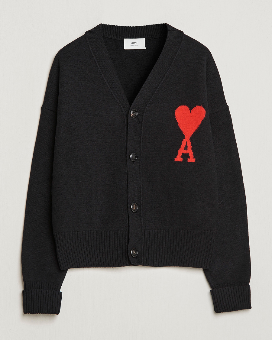 Herren | Pullover | AMI | Big Heart Wool Cardigan Black