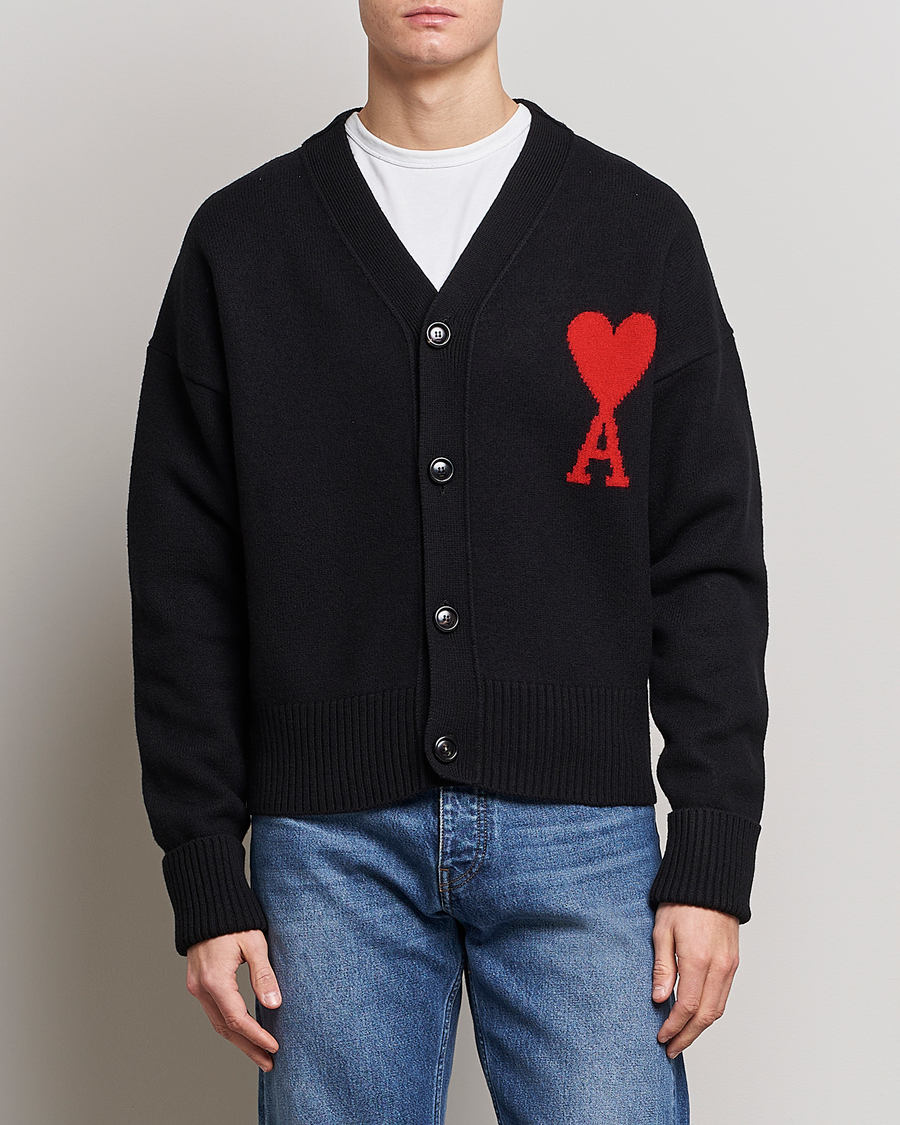 Herren | Pullover | AMI | Big Heart Wool Cardigan Black