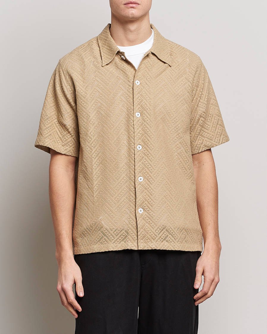 Herren | Hemden | Sunflower | Spacey Herringbone Camp Shirt Khaki