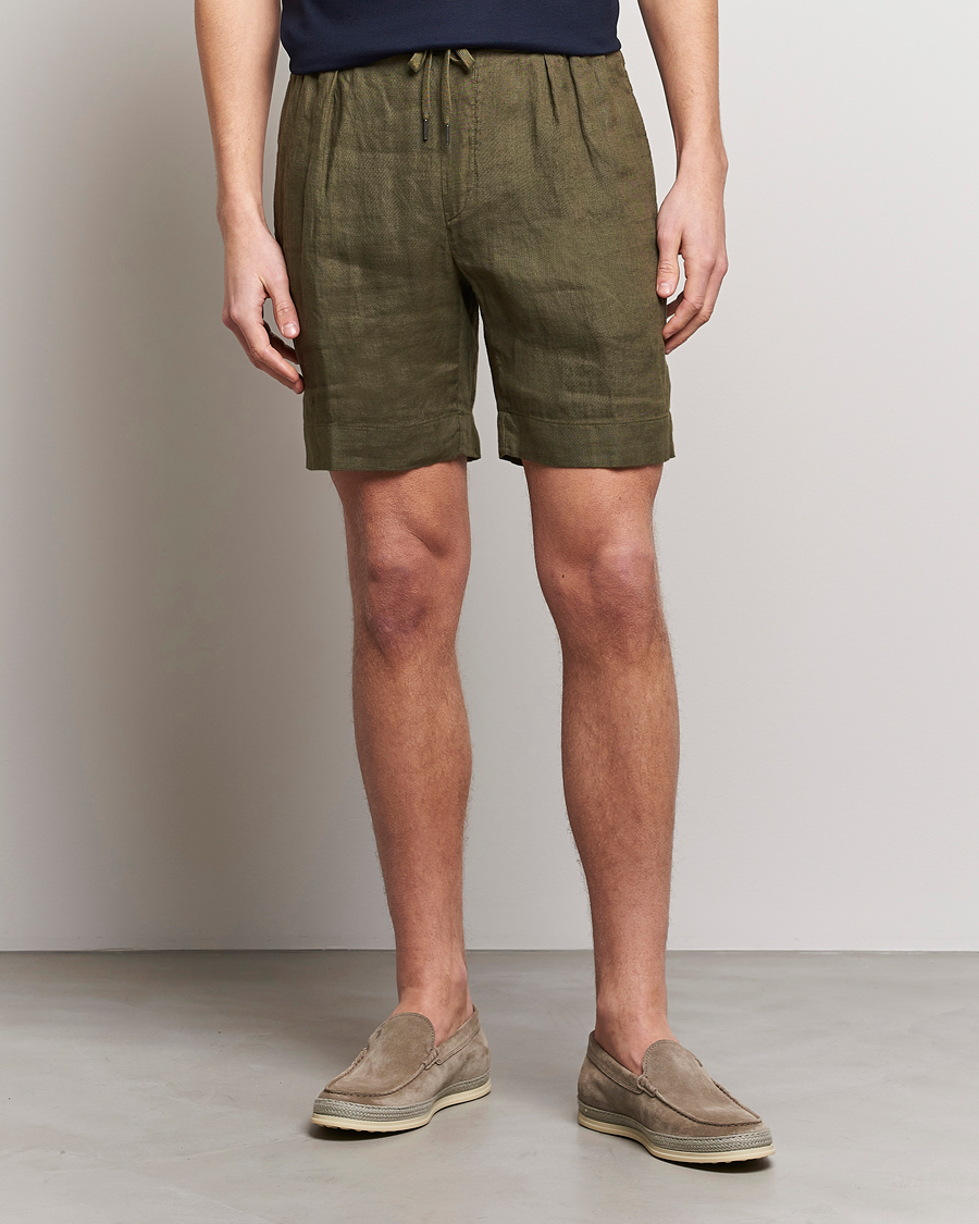 Herren | Shorts | Ralph Lauren Purple Label | Rumpled Linen Shorts Olive
