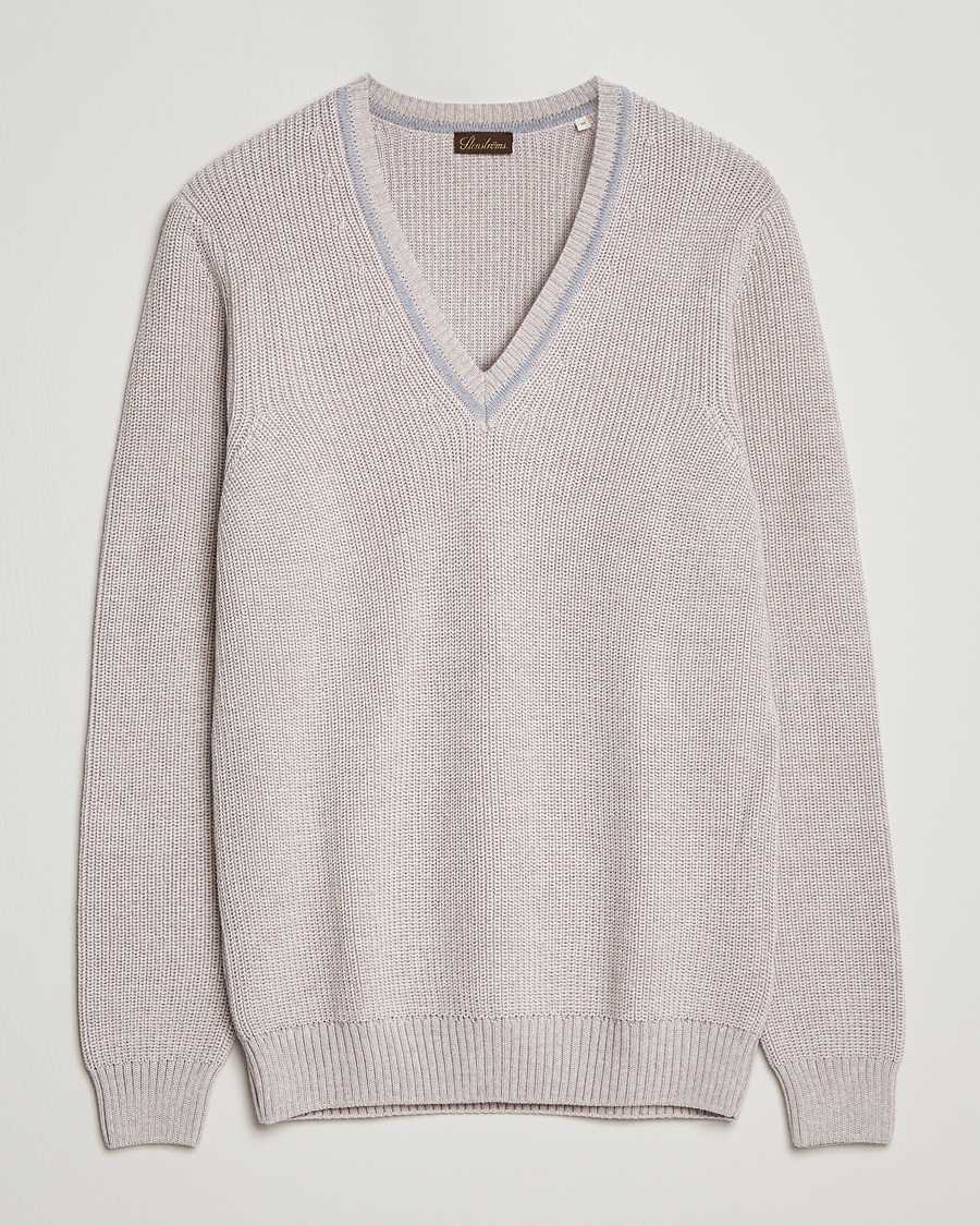 Herren | Pullover | Stenströms | Merino Heavy Knitted V-Neck Beige