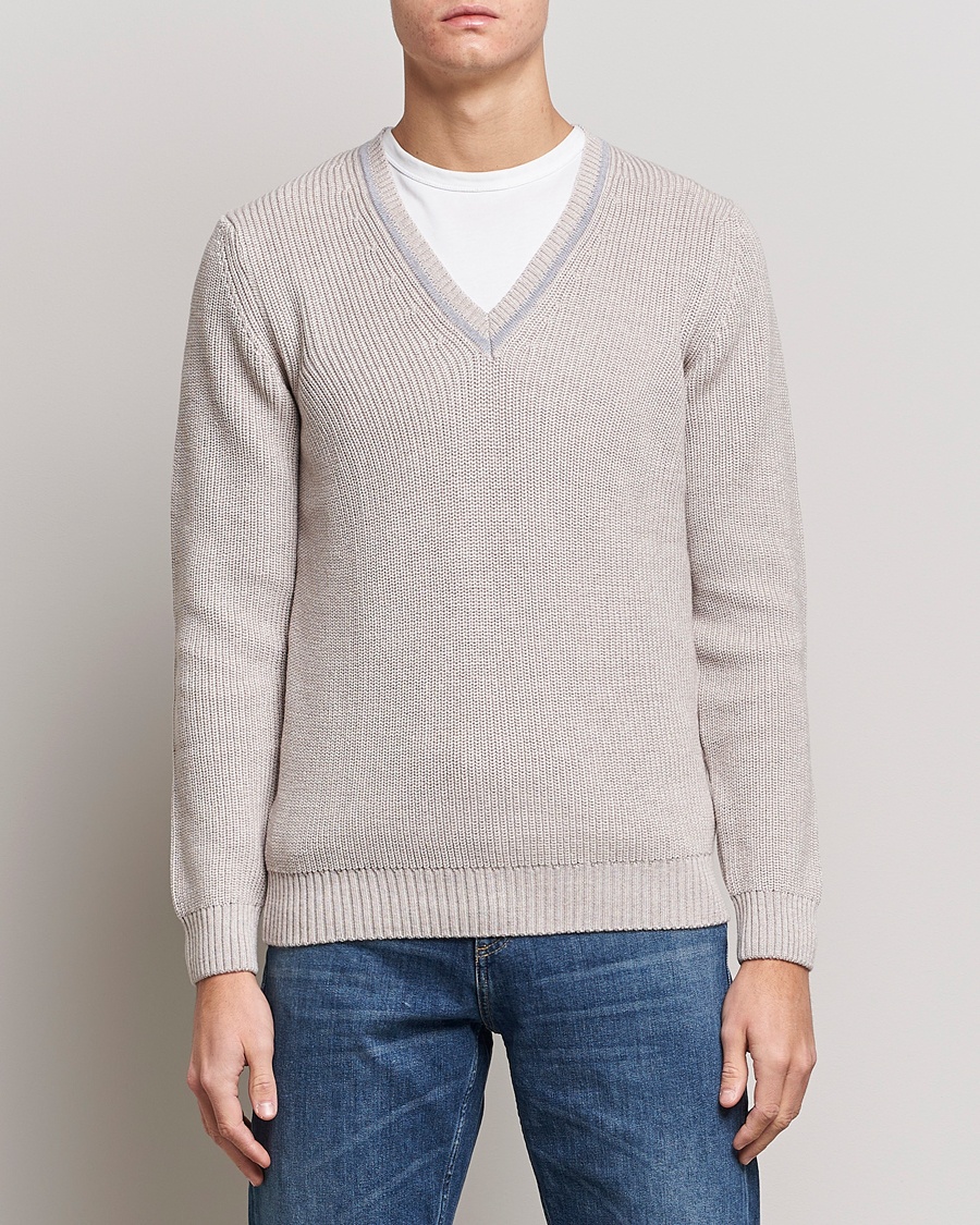Herren | Pullover | Stenströms | Merino Heavy Knitted V-Neck Beige