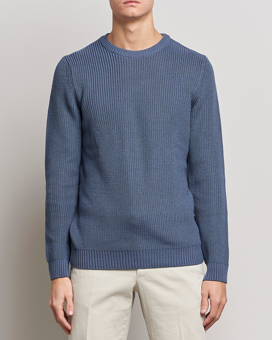 Herren | Pullover | Stenströms | Merino Heavy Knitted Crew Neck Petrol Blue