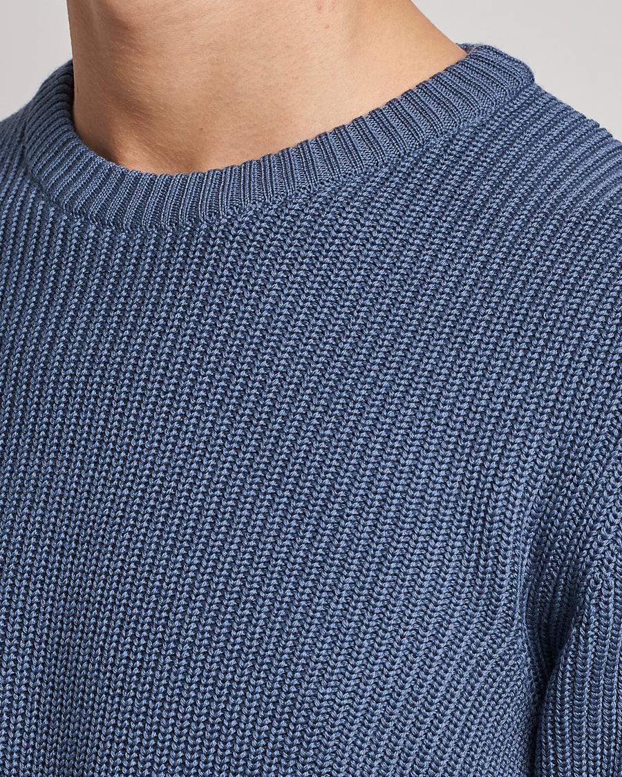 Herren | Pullover | Stenströms | Merino Heavy Knitted Crew Neck Petrol Blue