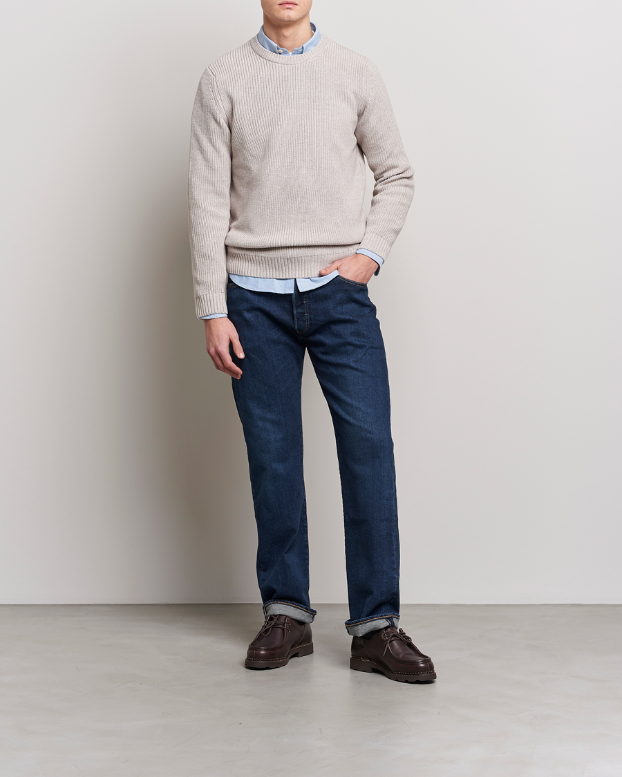 Herren | Pullover | Stenströms | Merino Heavy Knitted Crew Neck Beige
