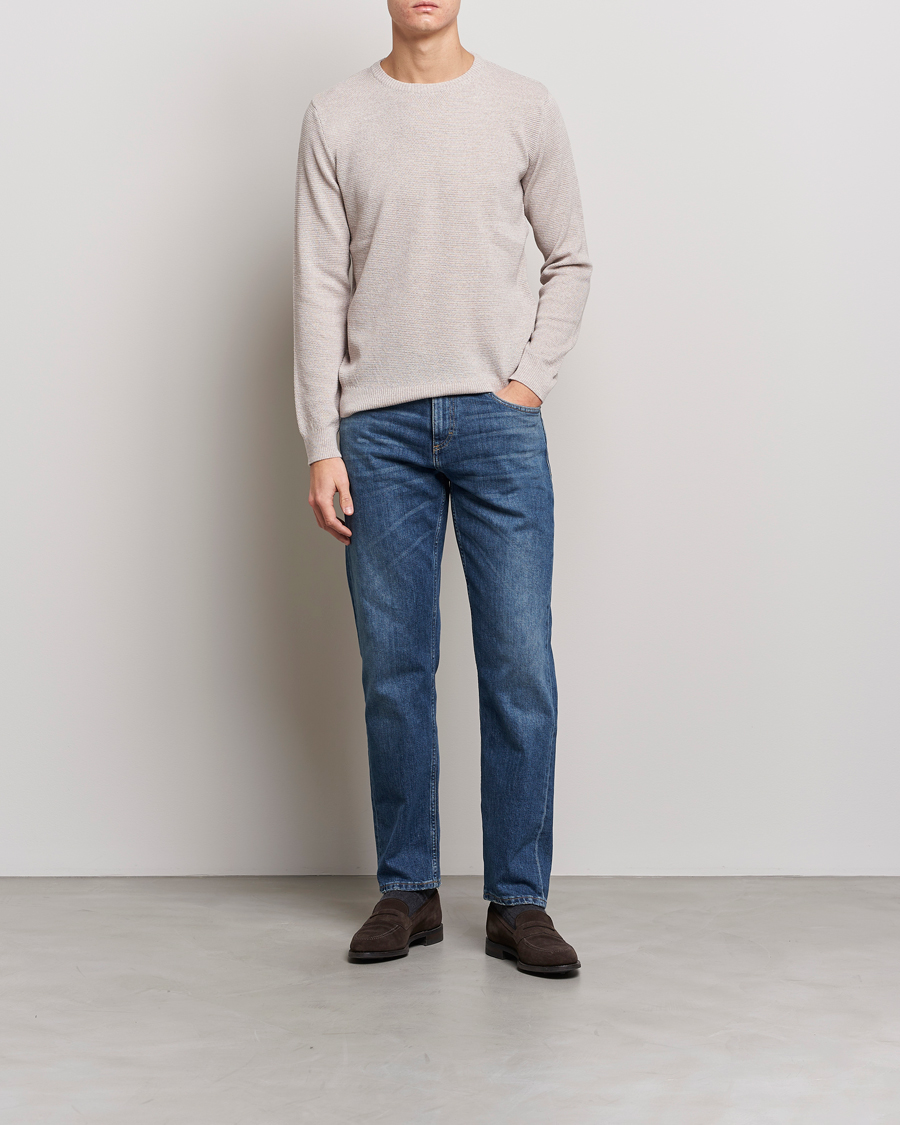 Herren | Pullover | Stenströms | Textured Merino Crew Neck Beige