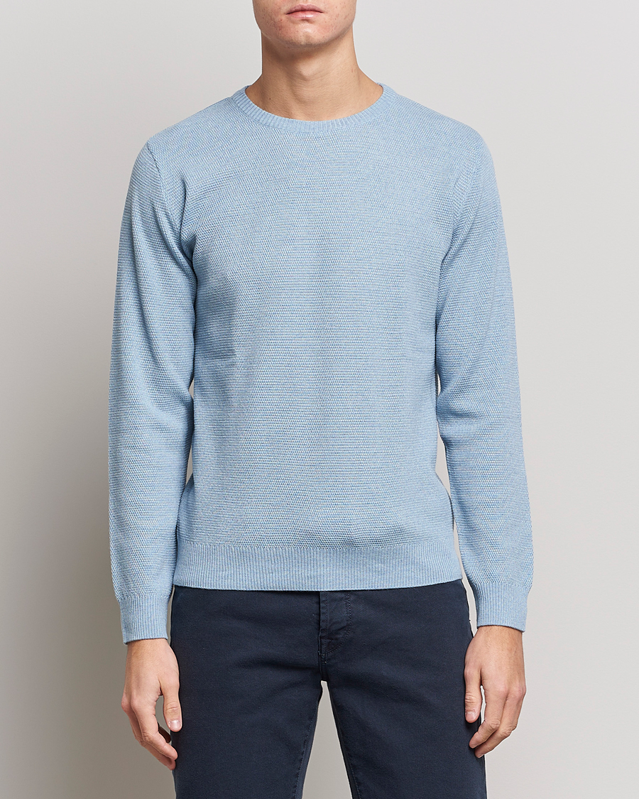 Herren | Pullover | Stenströms | Textured Merino Crew Neck Light Blue