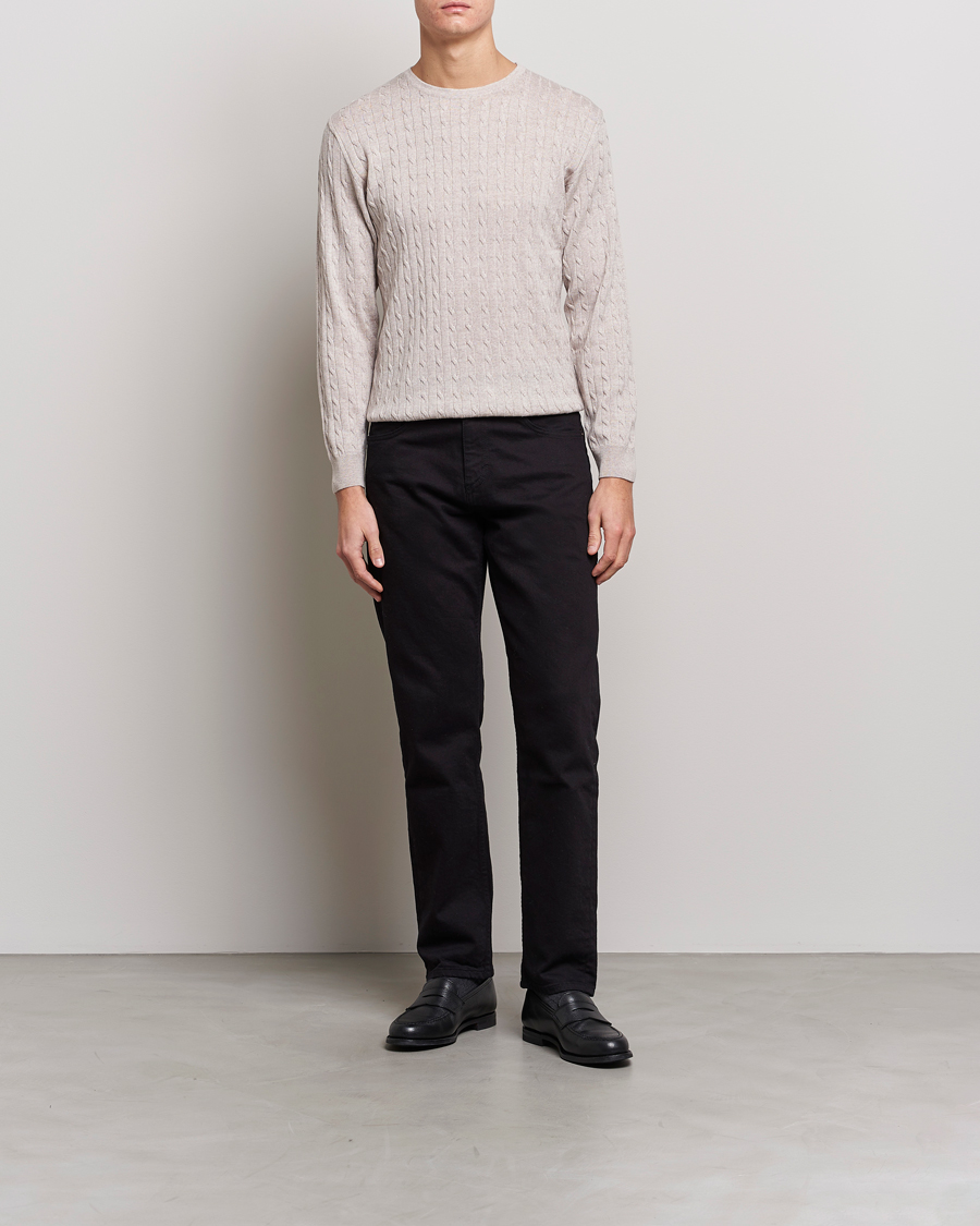 Herren | Pullover | Stenströms | Merino Cable Crew Neck Beige