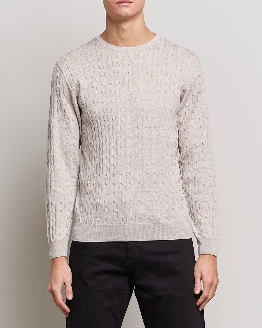 Herren | Pullover | Stenströms | Merino Cable Crew Neck Beige