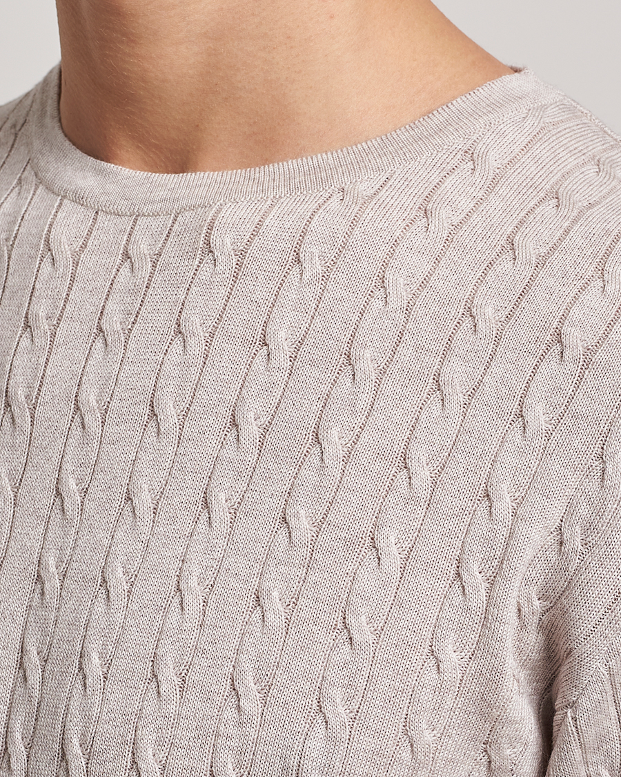 Herren | Pullover | Stenströms | Merino Cable Crew Neck Beige