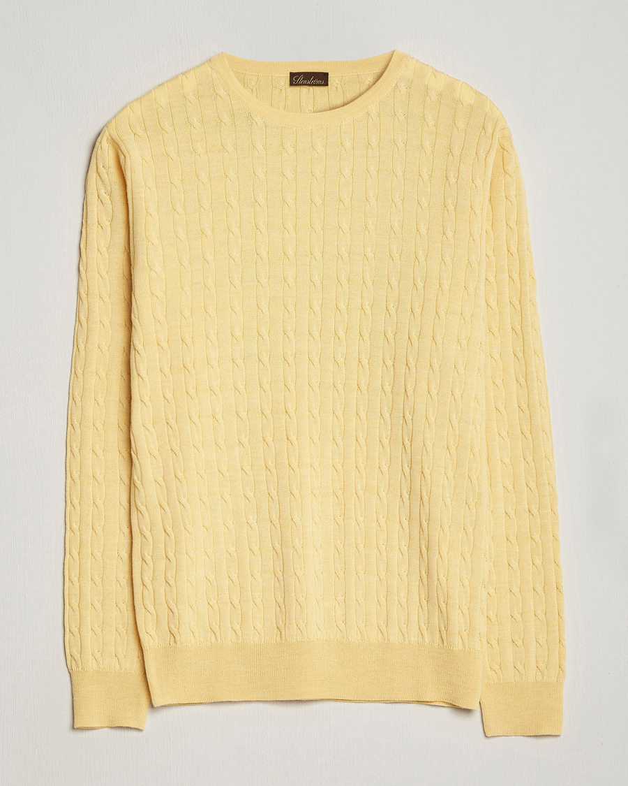 Herren | Pullover | Stenströms | Merino Cable Crew Neck Yellow
