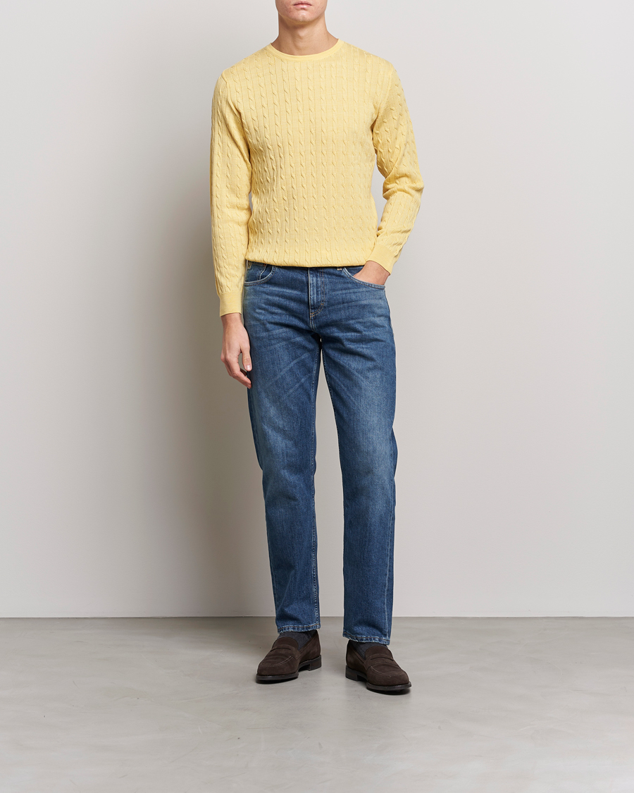 Herren | Pullover | Stenströms | Merino Cable Crew Neck Yellow