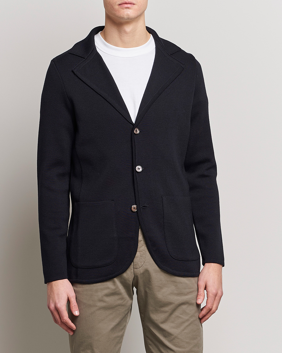 Herren | Sakkos | Stenströms | Milano Knitted Merino Blazer Navy