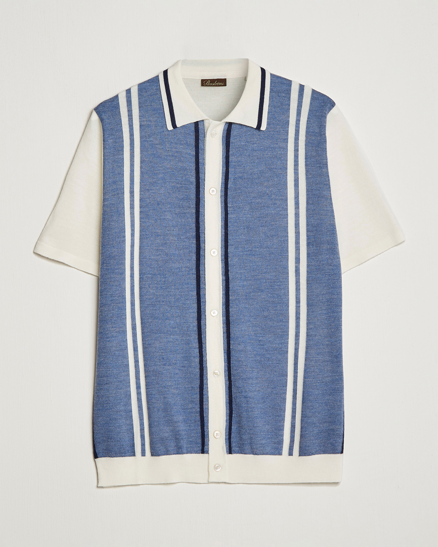 Herren | Hemden | Stenströms | Ripley Merino Striped Polo Shirt Blue