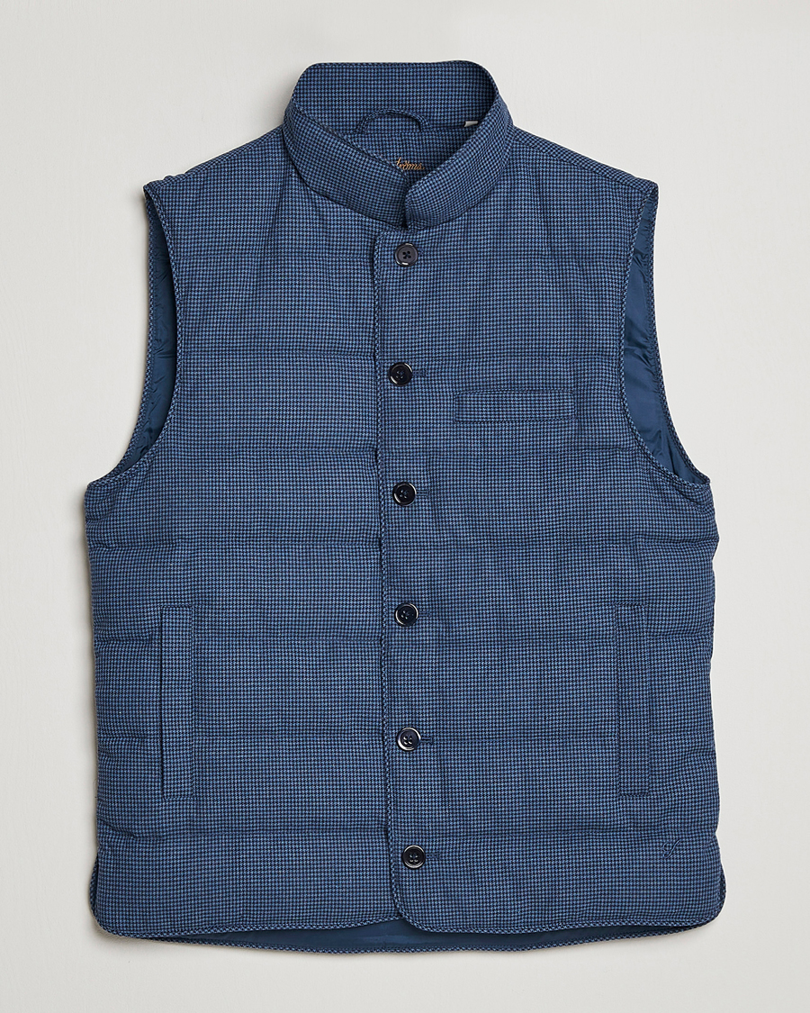 Herren | Westen | Stenströms | Padded Houndstooth Linen Vest Blue