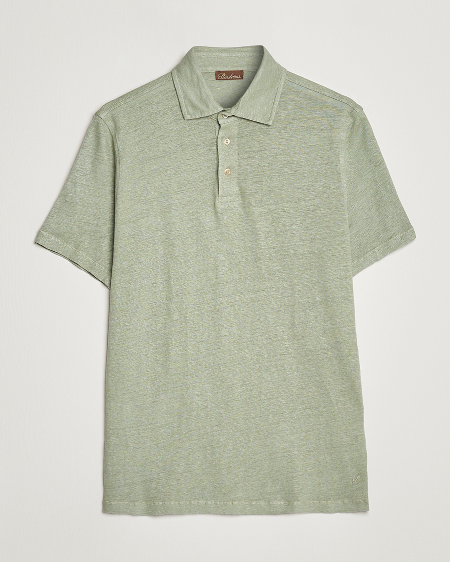 Herren | Poloshirts | Stenströms | Linen Polo Shirt Pistachio