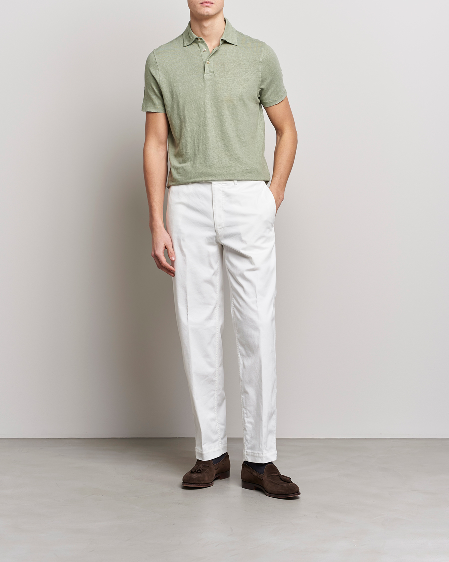 Herren | Poloshirts | Stenströms | Linen Polo Shirt Pistachio