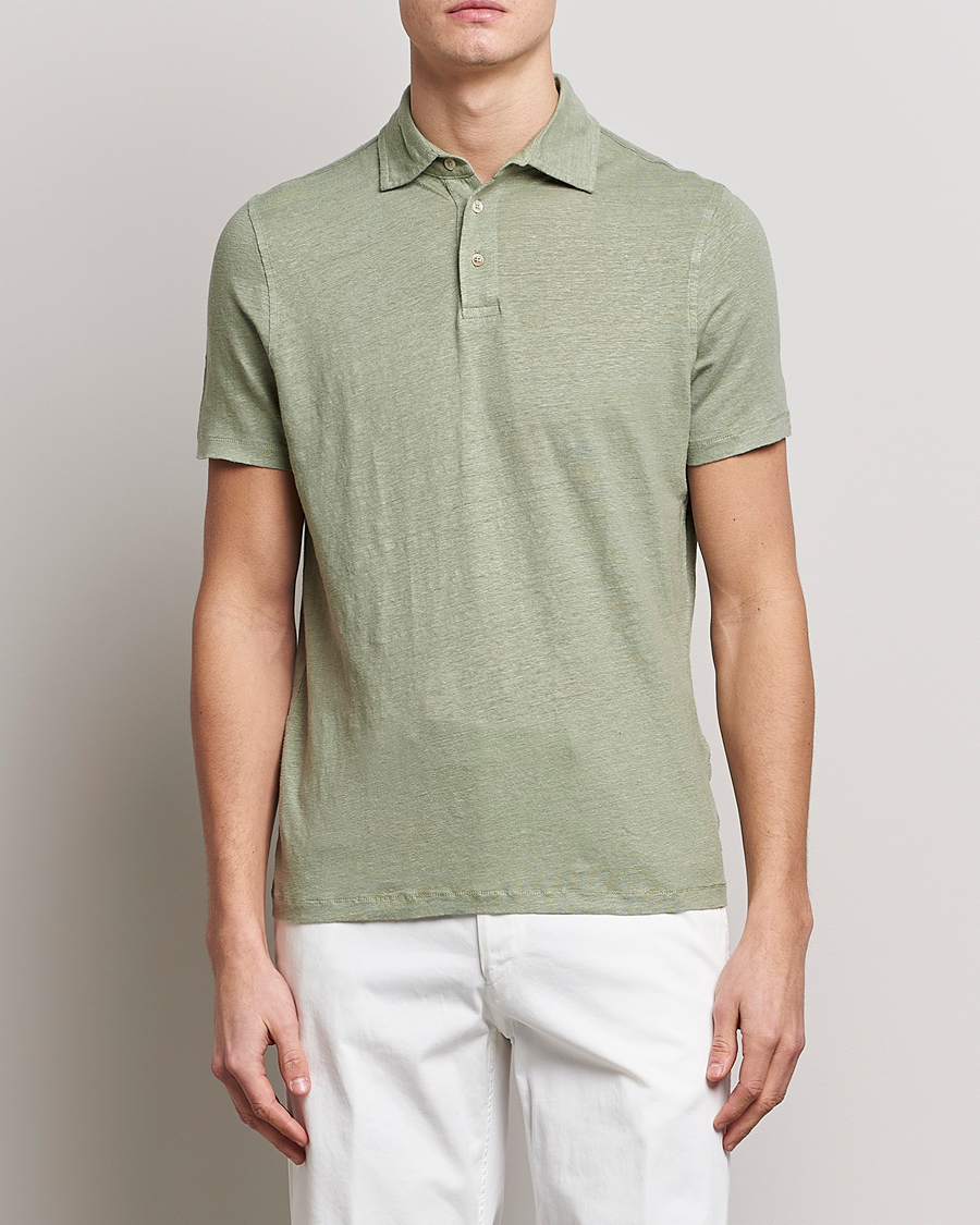 Herren | Poloshirts | Stenströms | Linen Polo Shirt Pistachio