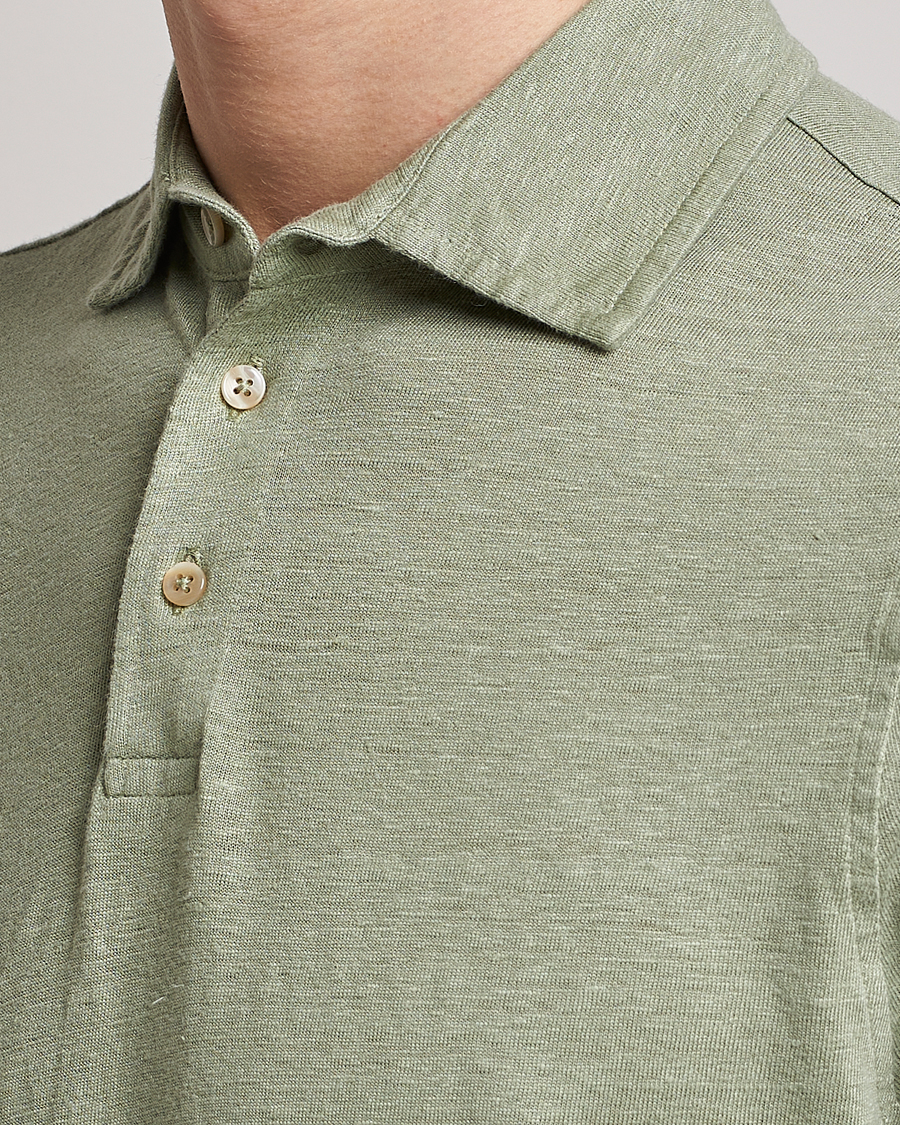 Herren | Poloshirts | Stenströms | Linen Polo Shirt Pistachio