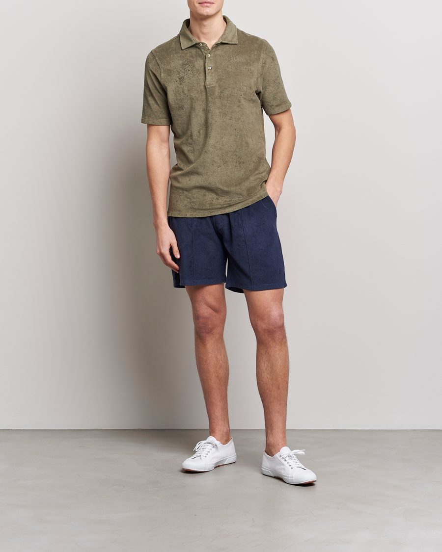 Herren | Poloshirts | Stenströms | Terry Cotton Poloshirt Olive